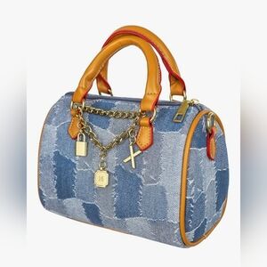 Mini Denim Purse Jean Boston Barrel Bags